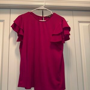 Adrianna Papell Pink Ruffled Short Sleeve Blouse